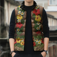 Muscle Hairy Hawaii 3D Funny Graphic Sleeveless Puffer Jacket Six Pack Abs Flower Lei Luau Prank DT05 - Polynesian Pride