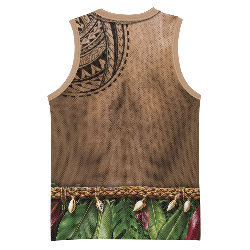 Warrior Muscle Tattoo 3D Funny Graphic Basketball Jersey Six Pack Abs Bone Necklace Leaf Skirt DT05 - Polynesian Pride