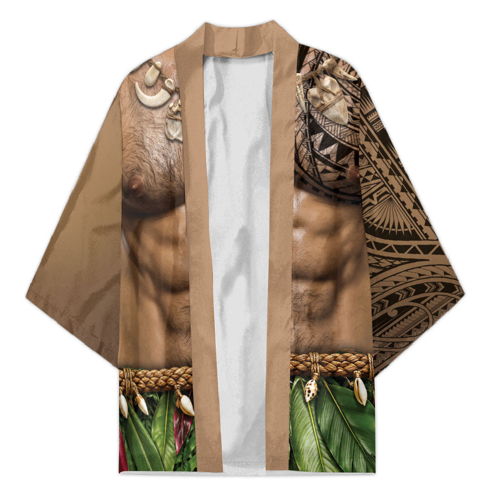 Warrior Muscle Tattoo 3D Funny Graphic Kimono Six Pack Abs Bone Necklace Leaf Skirt