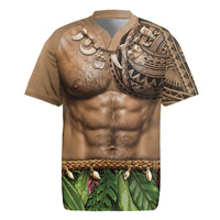 Warrior Muscle Tattoo 3D Funny Graphic Rugby Jersey Six Pack Abs Bone Necklace Leaf Skirt DT05 Beige - Polynesian Pride