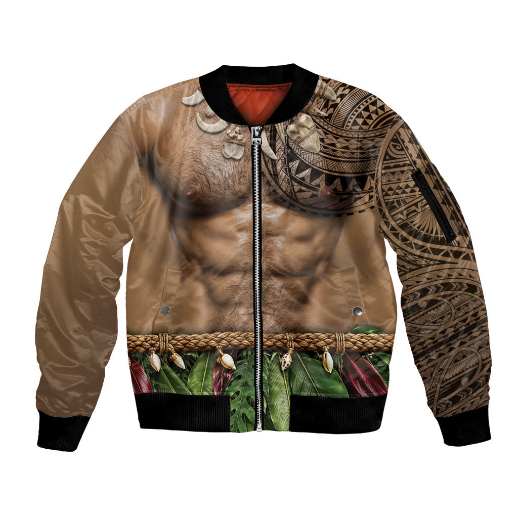 Warrior Muscle Tattoo 3D Funny Graphic Sleeve Zip Bomber Jacket Six Pack Abs Bone Necklace Leaf Skirt