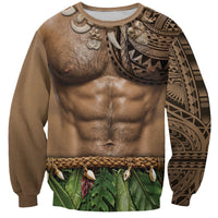 Warrior Muscle Tattoo 3D Funny Graphic Sweatshirt Six Pack Abs Bone Necklace Leaf Skirt DT05 Unisex Beige - Polynesian Pride