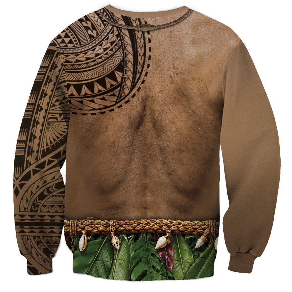 Warrior Muscle Tattoo 3D Funny Graphic Sweatshirt Six Pack Abs Bone Necklace Leaf Skirt DT05 - Polynesian Pride