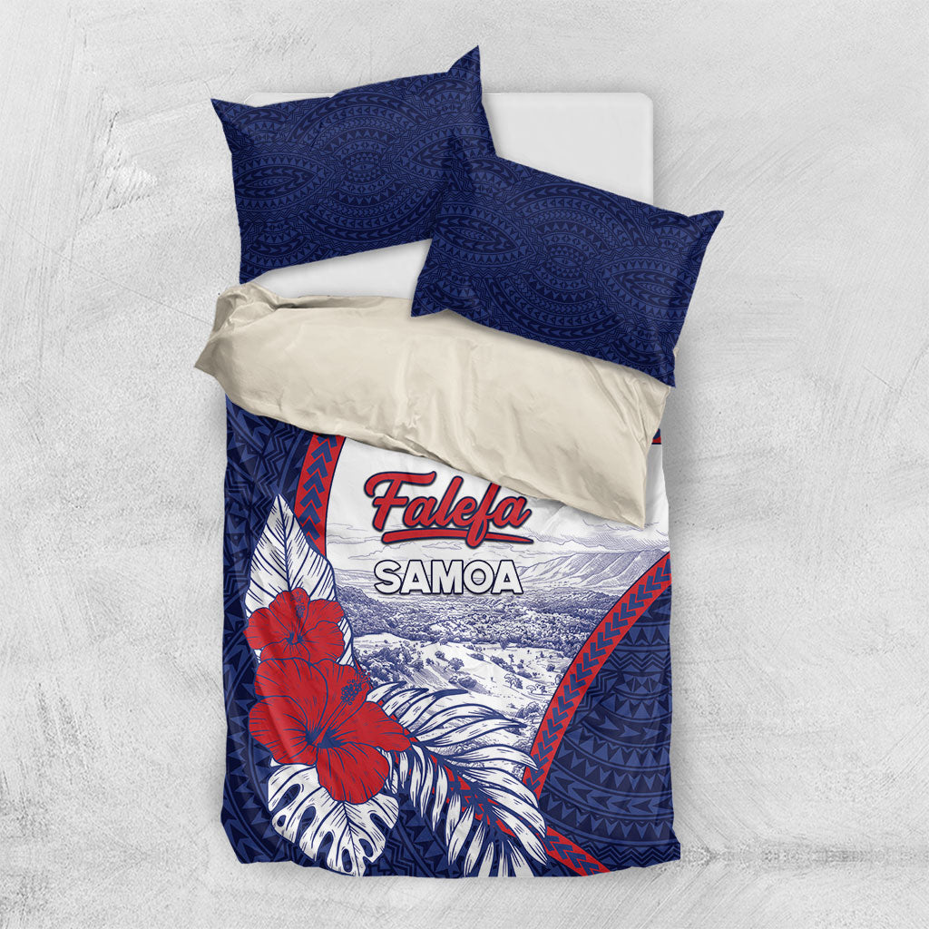 Falefa Samoa Village Bedding Set Valley Polynesian Tribal Hibiscus Floral DT05 US Twin 172cm x 218cm Navy - Polynesian Pride