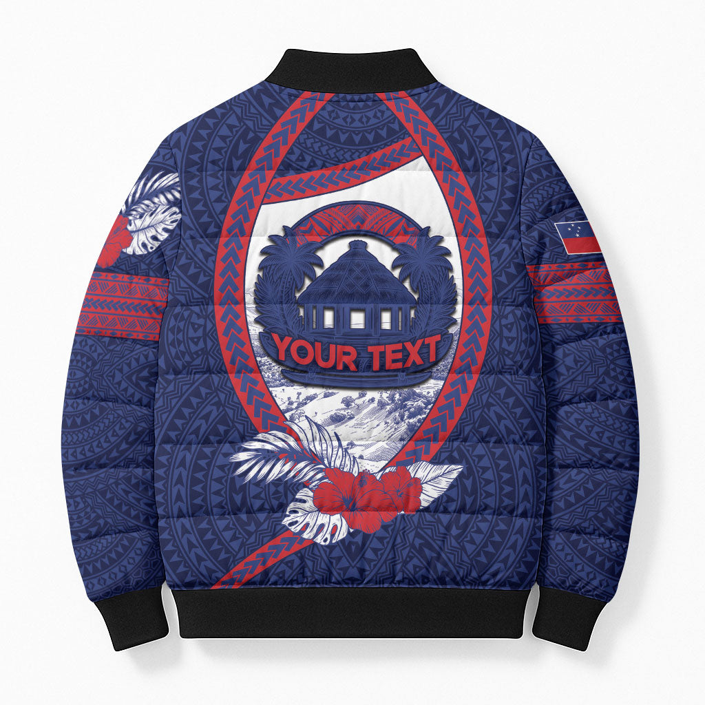 Personalised Falefa Samoa Village Bomber Puffer Jacket Valley Polynesian Tribal Hibiscus Floral