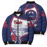 Personalised Falefa Samoa Village Bomber Puffer Jacket Valley Polynesian Tribal Hibiscus Floral
