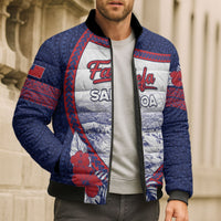 Personalised Falefa Samoa Village Bomber Puffer Jacket Valley Polynesian Tribal Hibiscus Floral