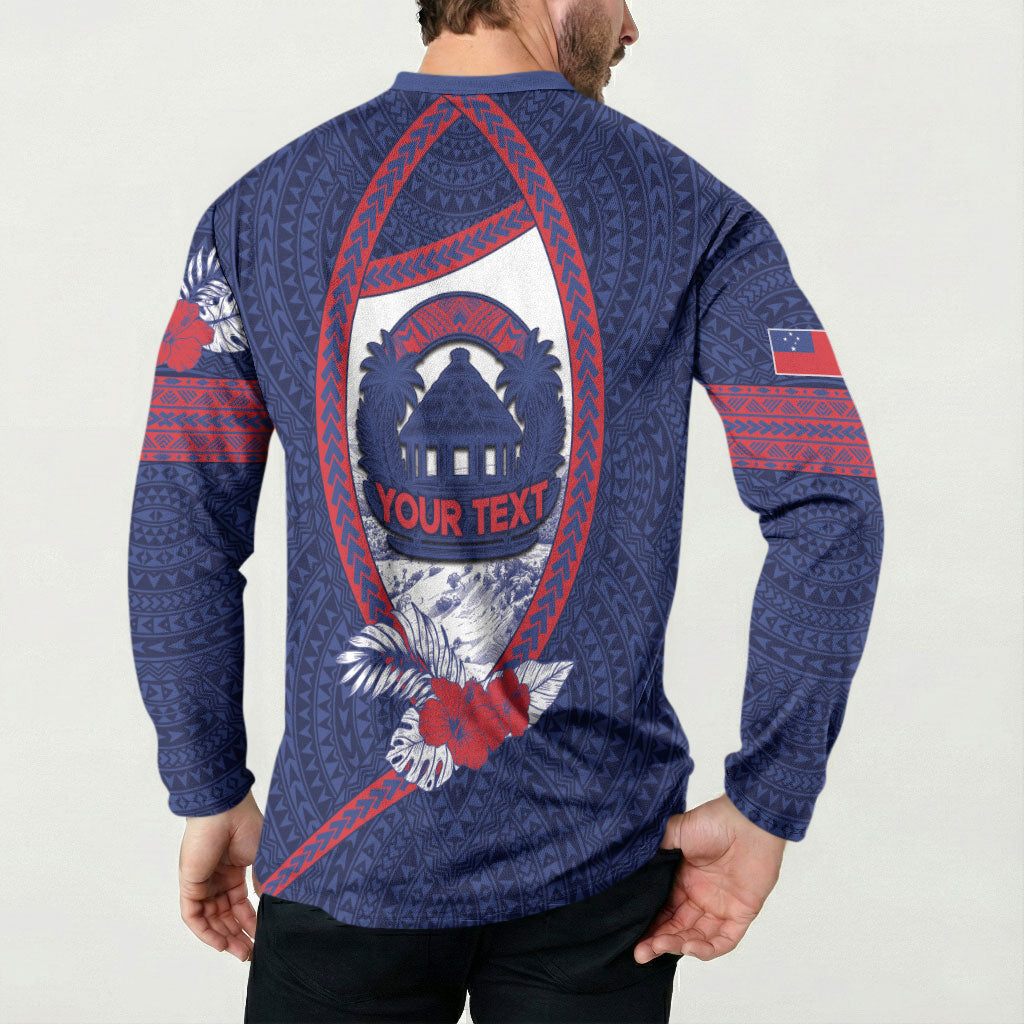 Personalised Falefa Samoa Village Button Sweatshirt Valley Polynesian Tribal Hibiscus Floral