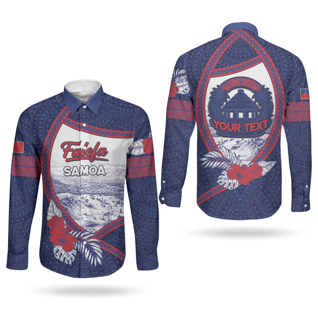 Personalised Falefa Samoa Village Couples Matching Off Shoulder Short Dress and Long Sleeve Button Shirt Valley Polynesian Tribal Hibiscus Floral