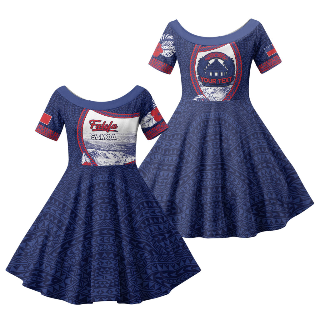 Personalised Falefa Samoa Village Family Matching Long Sleeve Bodycon Dress and Hawaiian Shirt Valley Polynesian Tribal Hibiscus Floral