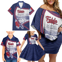 Personalised Falefa Samoa Village Family Matching Off Shoulder Short Dress and Hawaiian Shirt Valley Polynesian Tribal Hibiscus Floral
