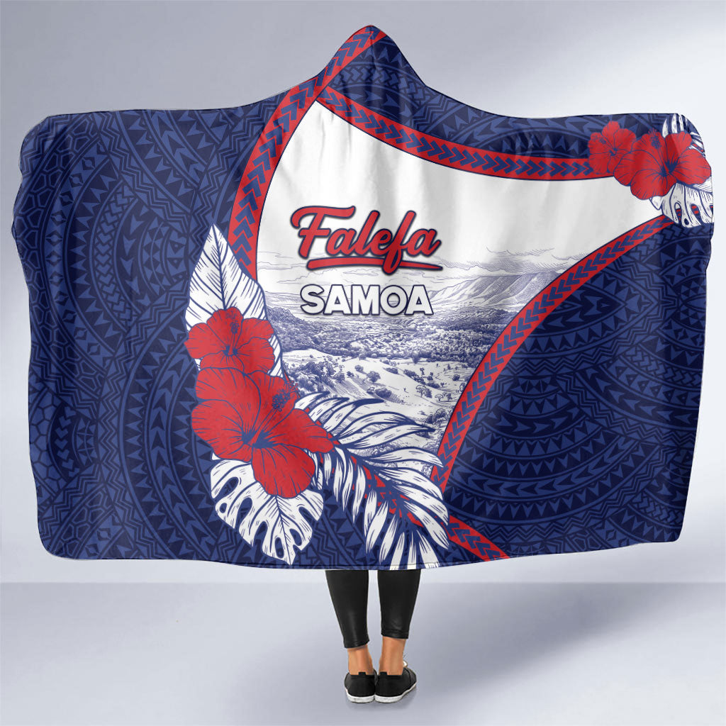 Falefa Samoa Village Hooded Blanket Valley Polynesian Tribal Hibiscus Floral DT05 One Size Navy - Polynesian Pride