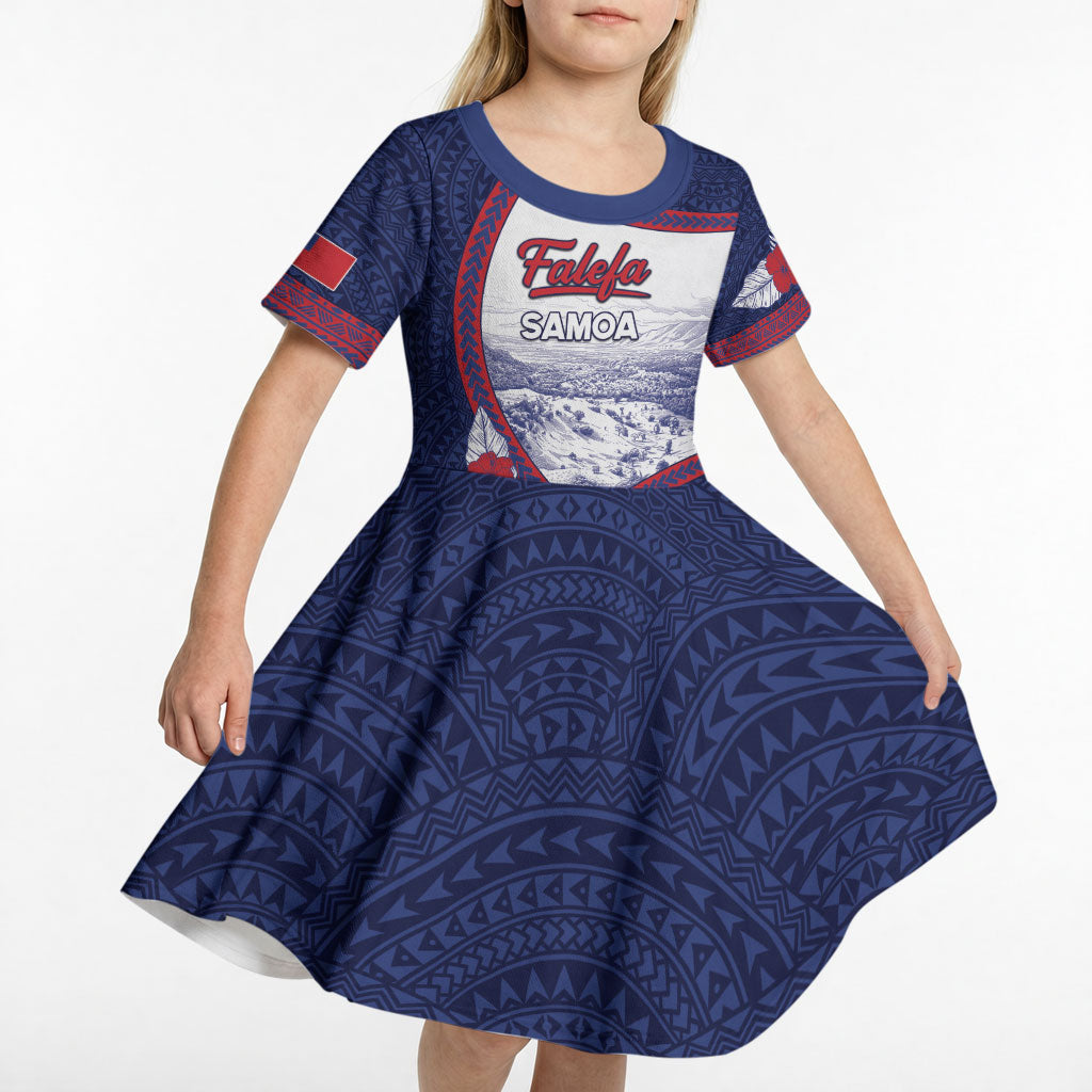 Personalised Falefa Samoa Village Kid Short Sleeve Dress Valley Polynesian Tribal Hibiscus Floral