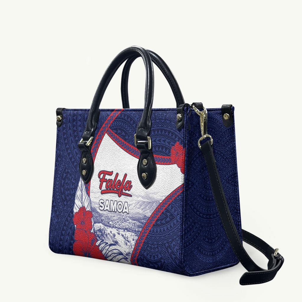 Falefa Samoa Village Leather Bag Valley Polynesian Tribal Hibiscus Floral
