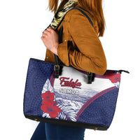 Falefa Samoa Village Leather Tote Bag Valley Polynesian Tribal Hibiscus Floral