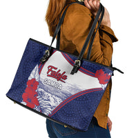 Falefa Samoa Village Leather Tote Bag Valley Polynesian Tribal Hibiscus Floral