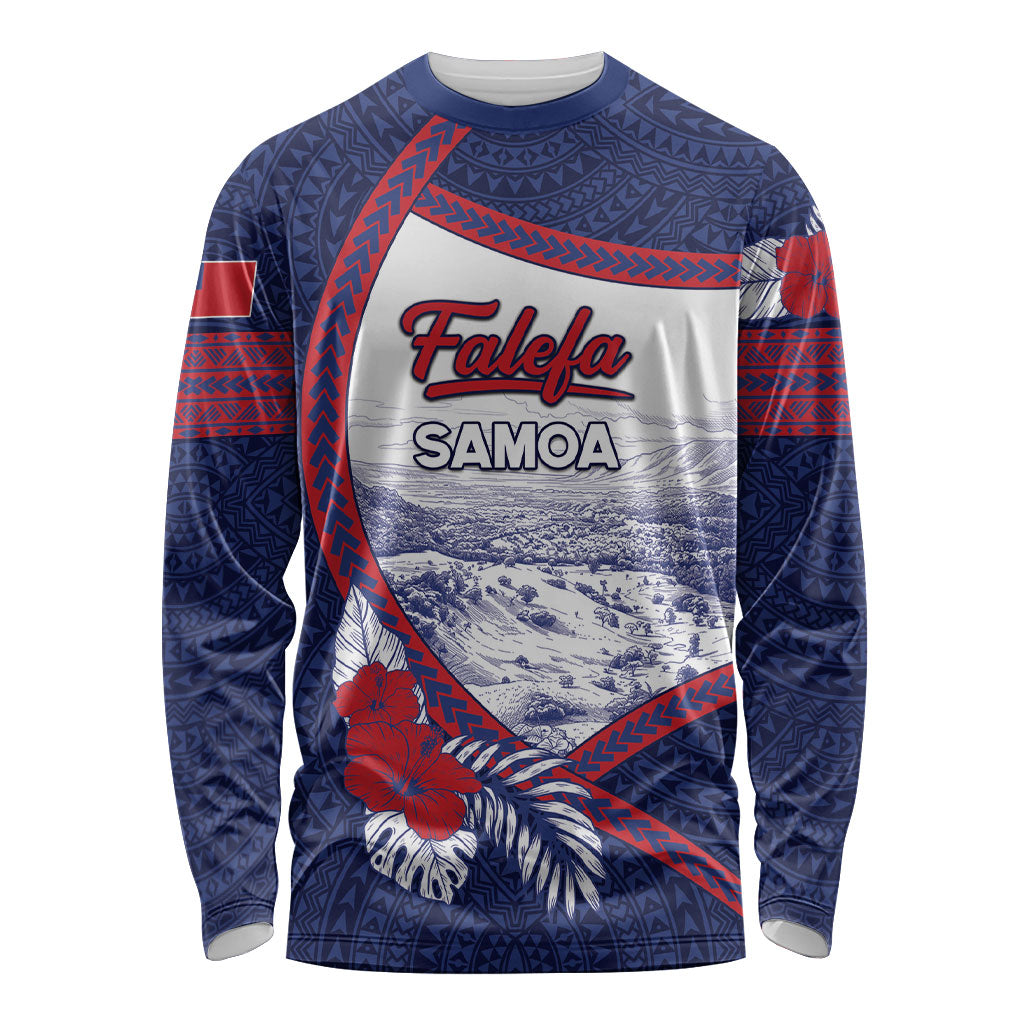Personalised Falefa Samoa Village Long Sleeve Shirt Valley Polynesian Tribal Hibiscus Floral