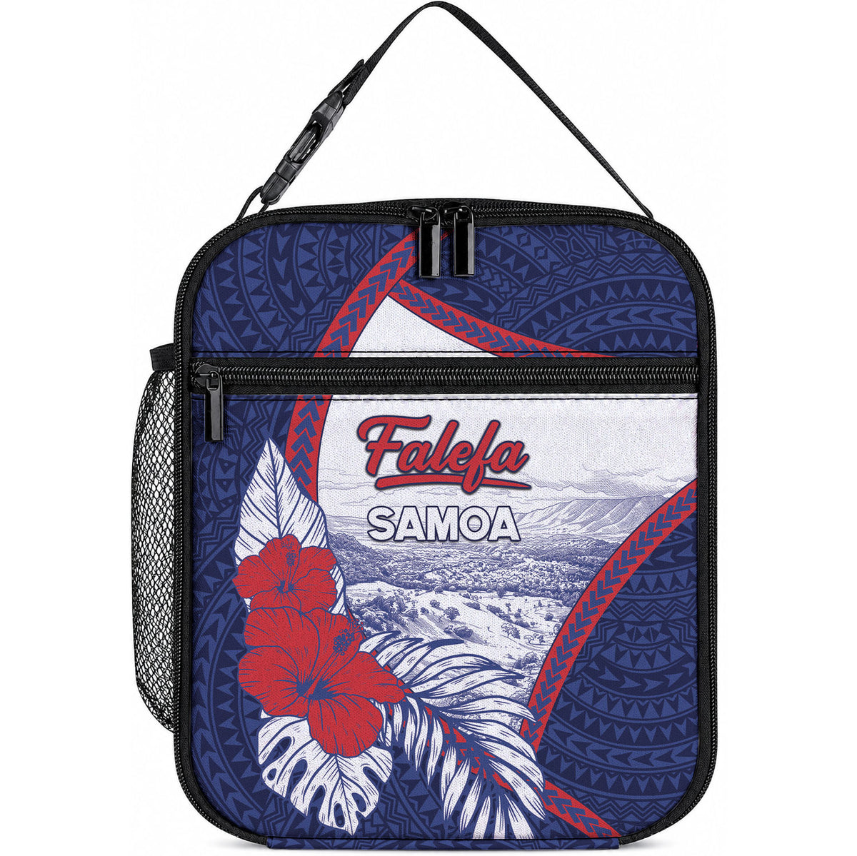 Falefa Samoa Village Lunch Bag Valley Polynesian Tribal Hibiscus Floral