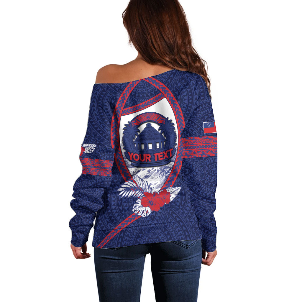 Personalised Falefa Samoa Village Off Shoulder Sweater Valley Polynesian Tribal Hibiscus Floral DT05 - Polynesian Pride