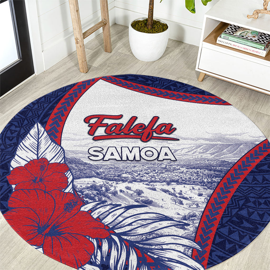 Falefa Samoa Village Round Carpet Valley Polynesian Tribal Hibiscus Floral DT05 Navy - Polynesian Pride