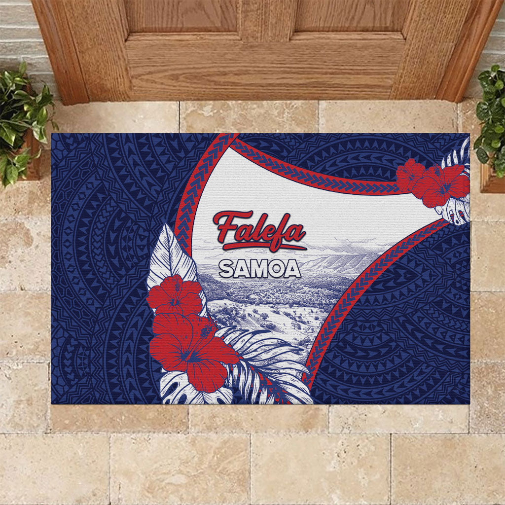 Falefa Samoa Village Rubber Doormat Valley Polynesian Tribal Hibiscus Floral