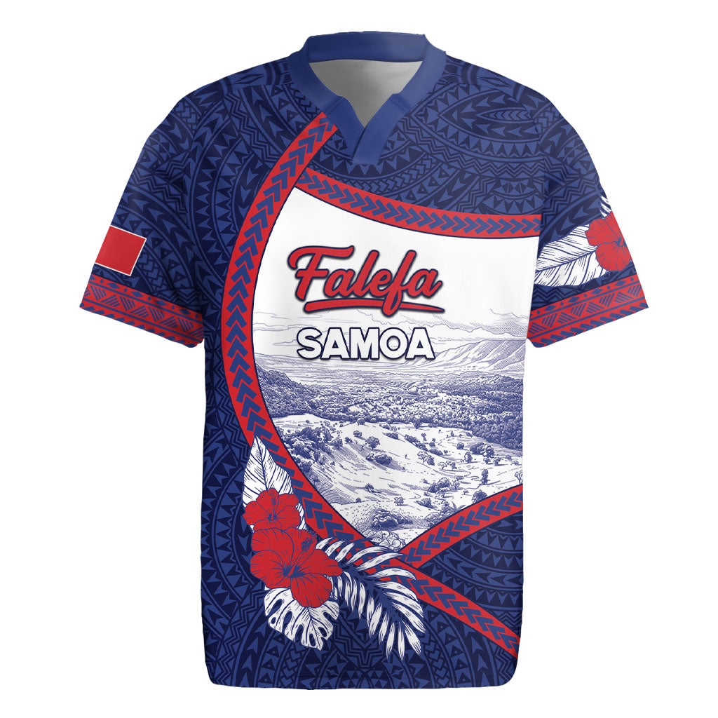 Personalised Falefa Samoa Village Rugby Jersey Valley Polynesian Tribal Hibiscus Floral DT05 Navy - Polynesian Pride