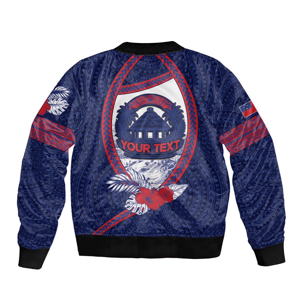 Personalised Falefa Samoa Village Sleeve Zip Bomber Jacket Valley Polynesian Tribal Hibiscus Floral