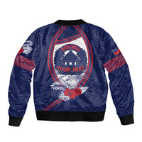 Personalised Falefa Samoa Village Sleeve Zip Bomber Jacket Valley Polynesian Tribal Hibiscus Floral