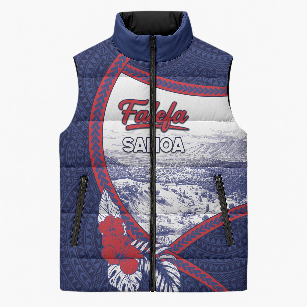 Personalised Falefa Samoa Village Sleeveless Puffer Jacket Valley Polynesian Tribal Hibiscus Floral DT05 Unisex Navy - Polynesian Pride