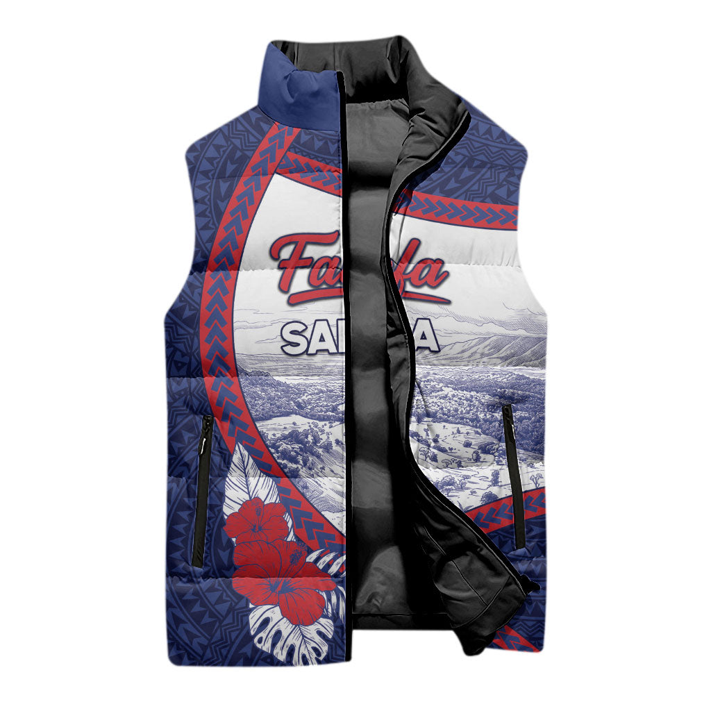 Personalised Falefa Samoa Village Sleeveless Puffer Jacket Valley Polynesian Tribal Hibiscus Floral