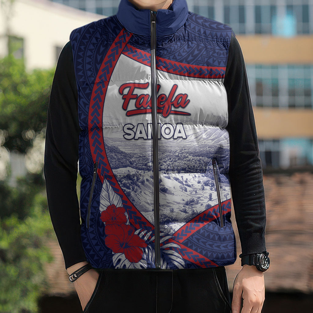 Personalised Falefa Samoa Village Sleeveless Puffer Jacket Valley Polynesian Tribal Hibiscus Floral