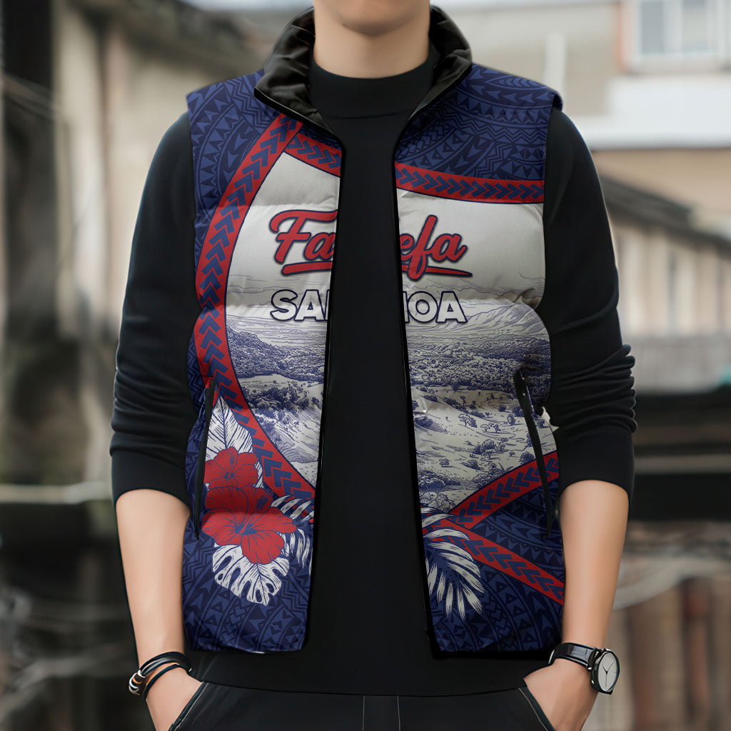 Personalised Falefa Samoa Village Sleeveless Puffer Jacket Valley Polynesian Tribal Hibiscus Floral