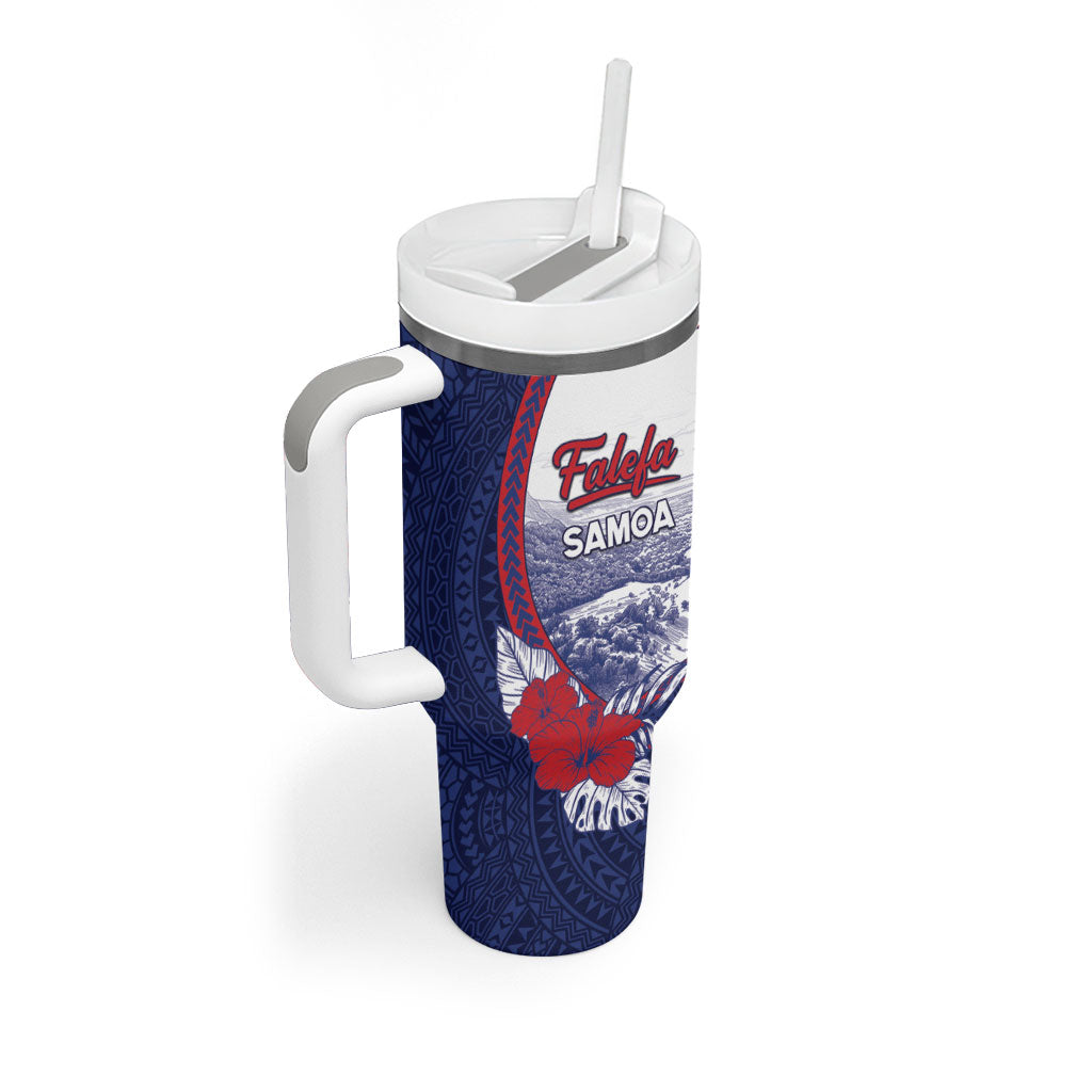 Personalised Falefa Samoa Village Tumbler With Handle Valley Polynesian Tribal Hibiscus Floral