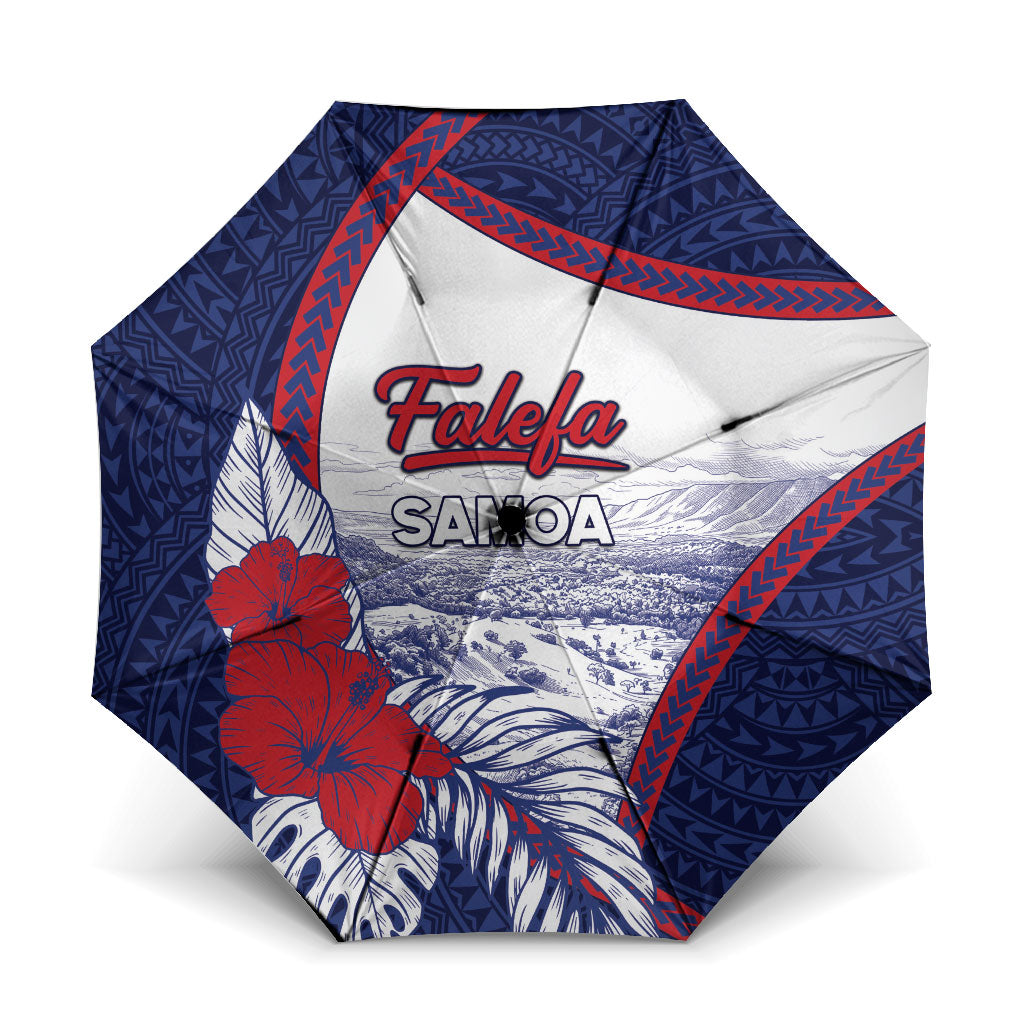 Falefa Samoa Village Umbrella Valley Polynesian Tribal Hibiscus Floral DT05 One Size Folded 11.42 inch Opened Diameter 37.4 inch Navy - Polynesian Pride