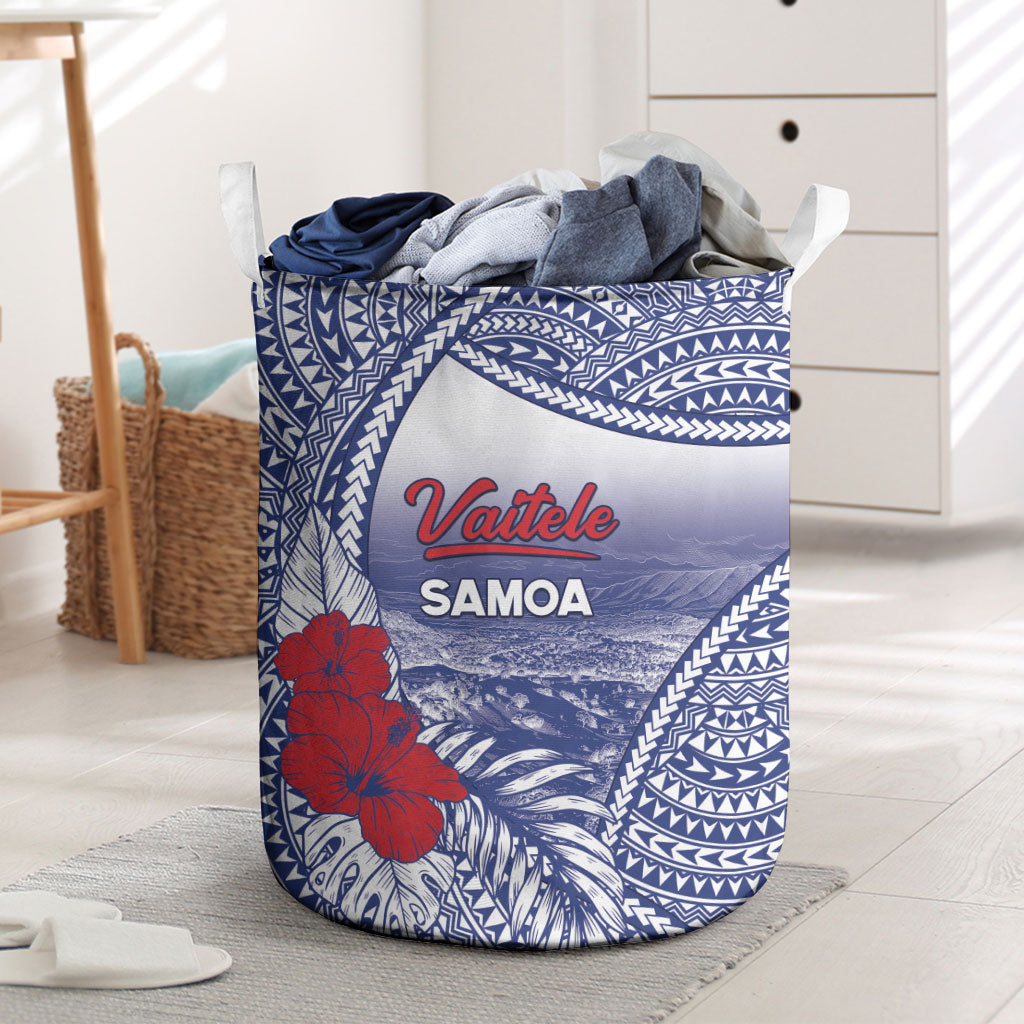 Vaitele Samoa Village Laundry Basket Falefa Valley Polynesian Tribal Hibiscus Floral DT05 White - Polynesian Pride