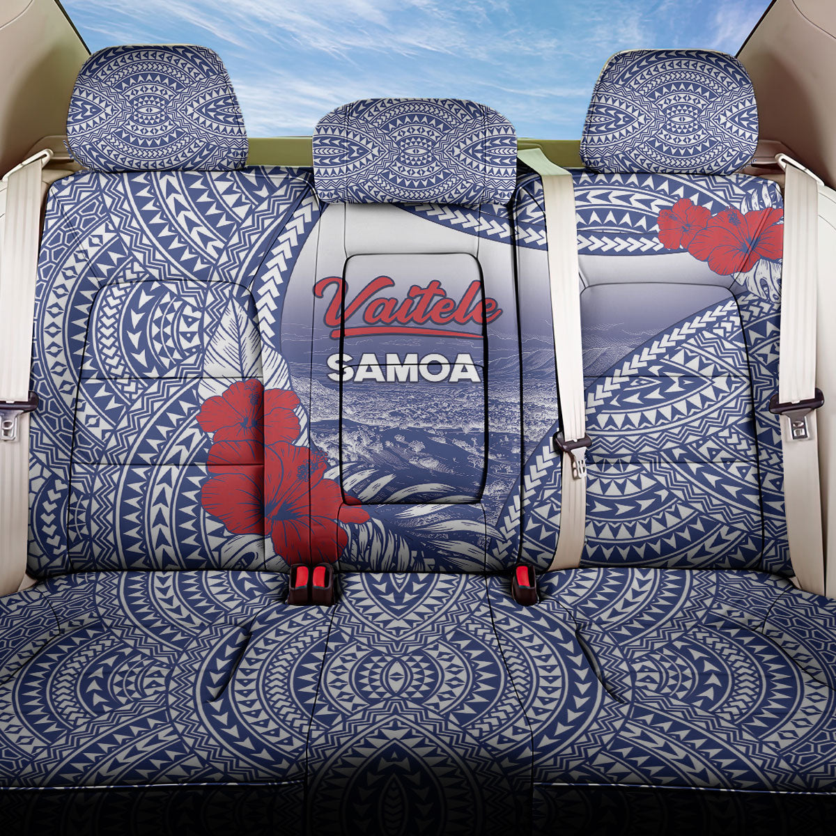 Vaitele Samoa Village Back Car Seat Cover Falefa Valley Polynesian Tribal Hibiscus Floral