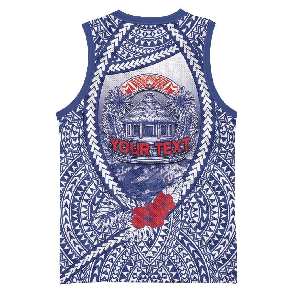 Personalised Vaitele Samoa Village Basketball Jersey Falefa Valley Polynesian Tribal Hibiscus Floral