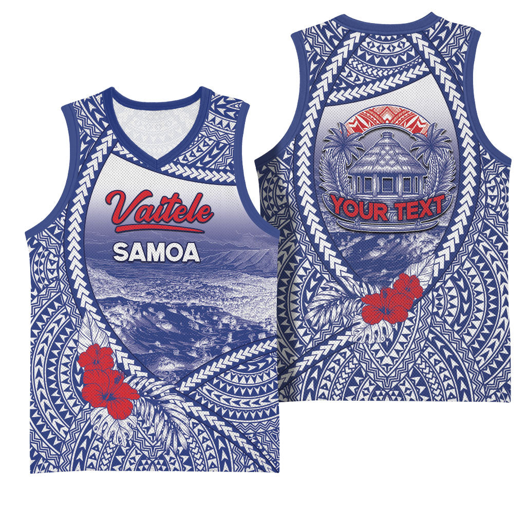 Personalised Vaitele Samoa Village Basketball Jersey Falefa Valley Polynesian Tribal Hibiscus Floral