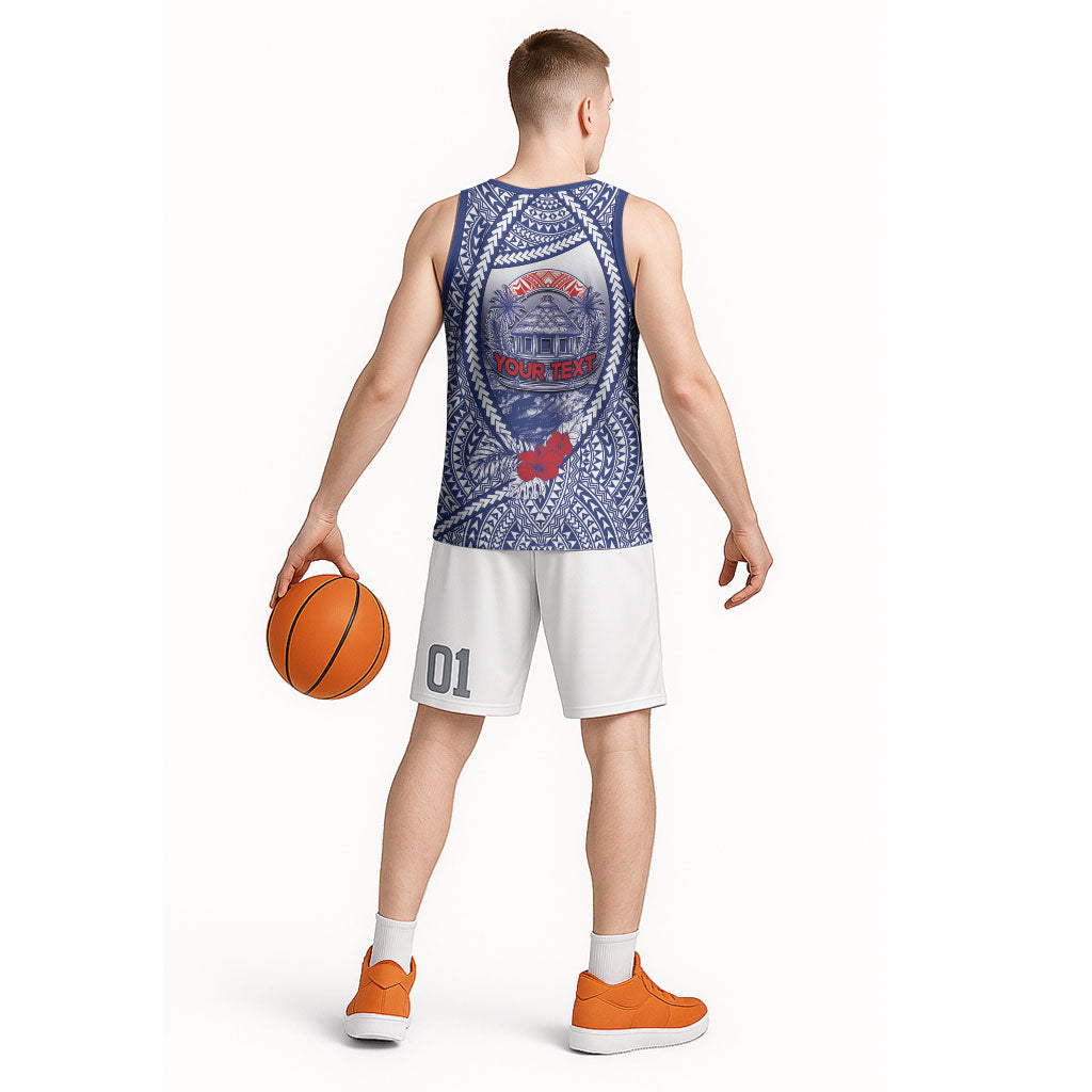 Personalised Vaitele Samoa Village Basketball Jersey Falefa Valley Polynesian Tribal Hibiscus Floral