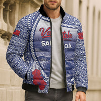 Personalised Vaitele Samoa Village Bomber Puffer Jacket Falefa Valley Polynesian Tribal Hibiscus Floral