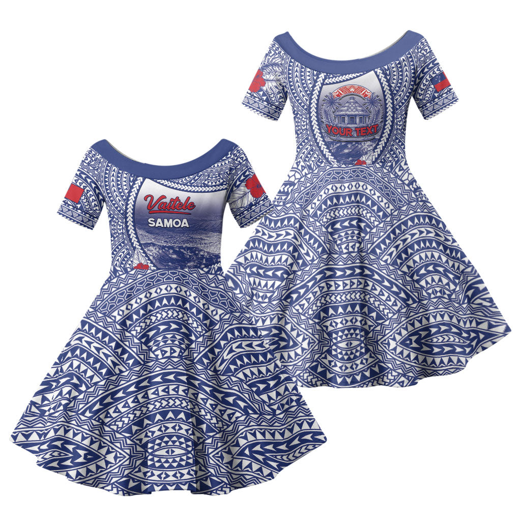 Personalised Vaitele Samoa Village Family Matching Long Sleeve Bodycon Dress and Hawaiian Shirt Falefa Valley Polynesian Tribal Hibiscus Floral