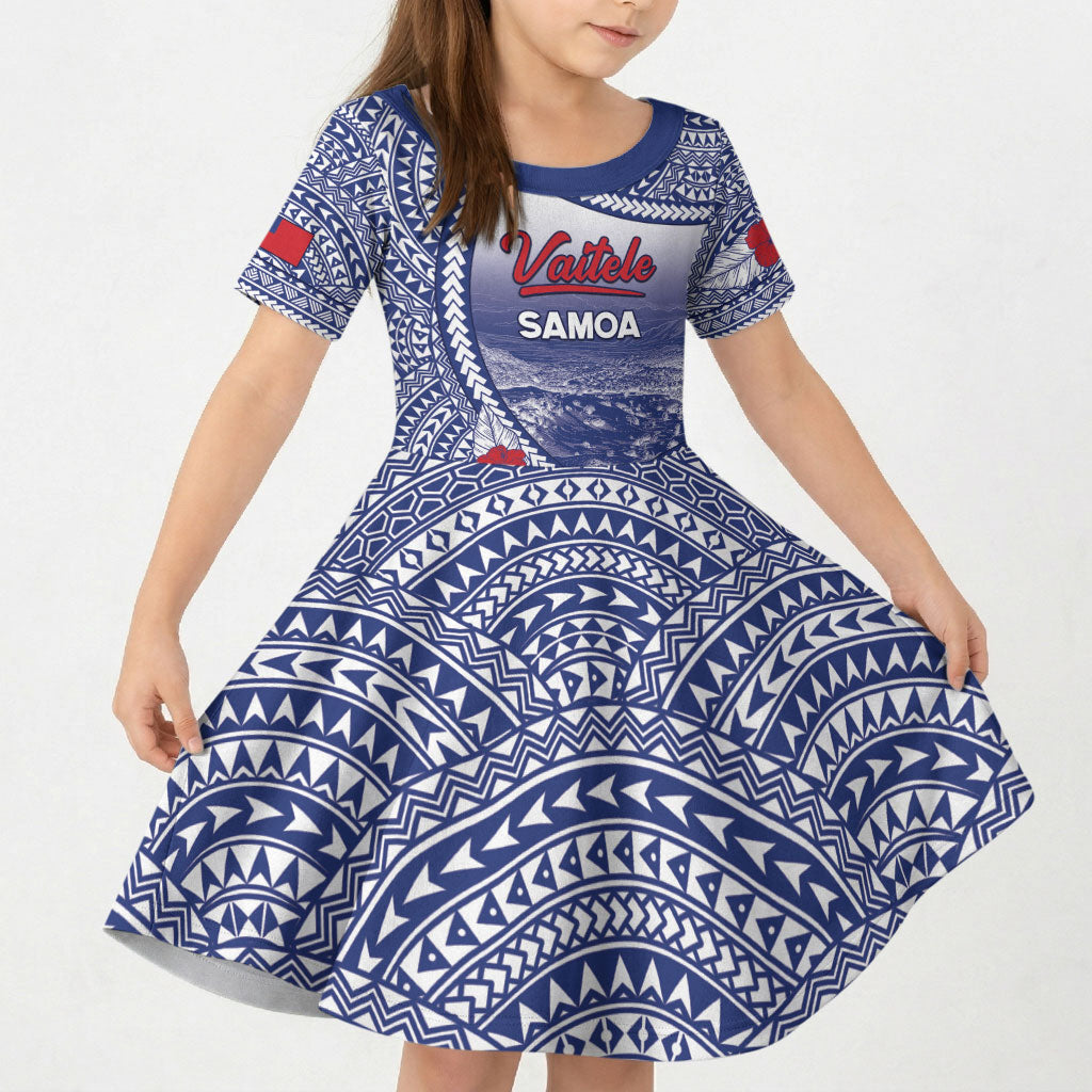 Personalised Vaitele Samoa Village Kid Short Sleeve Dress Falefa Valley Polynesian Tribal Hibiscus Floral
