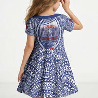 Personalised Vaitele Samoa Village Kid Short Sleeve Dress Falefa Valley Polynesian Tribal Hibiscus Floral