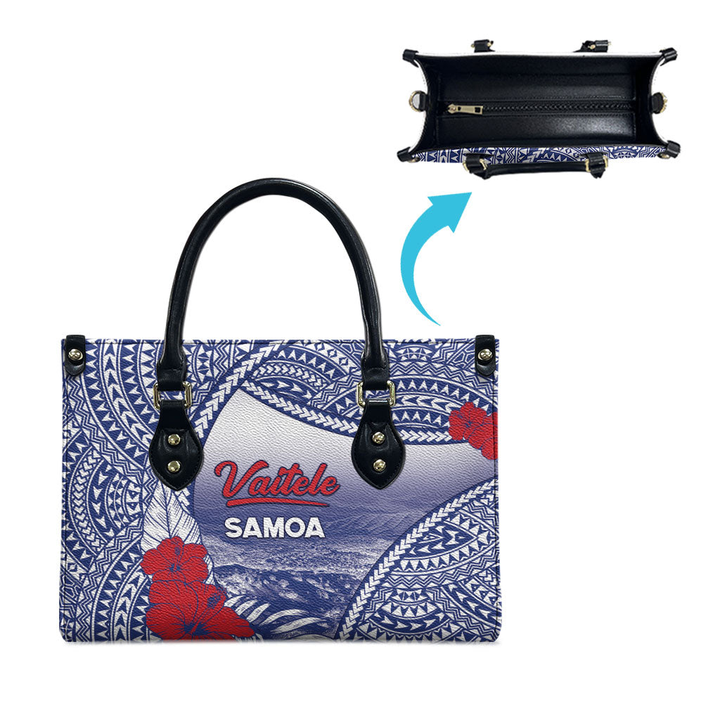 Vaitele Samoa Village Leather Bag Falefa Valley Polynesian Tribal Hibiscus Floral