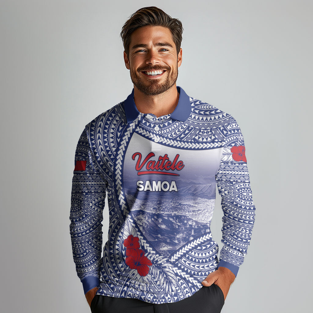 Personalised Vaitele Samoa Village Long Sleeve Polo Shirt Falefa Valley Polynesian Tribal Hibiscus Floral