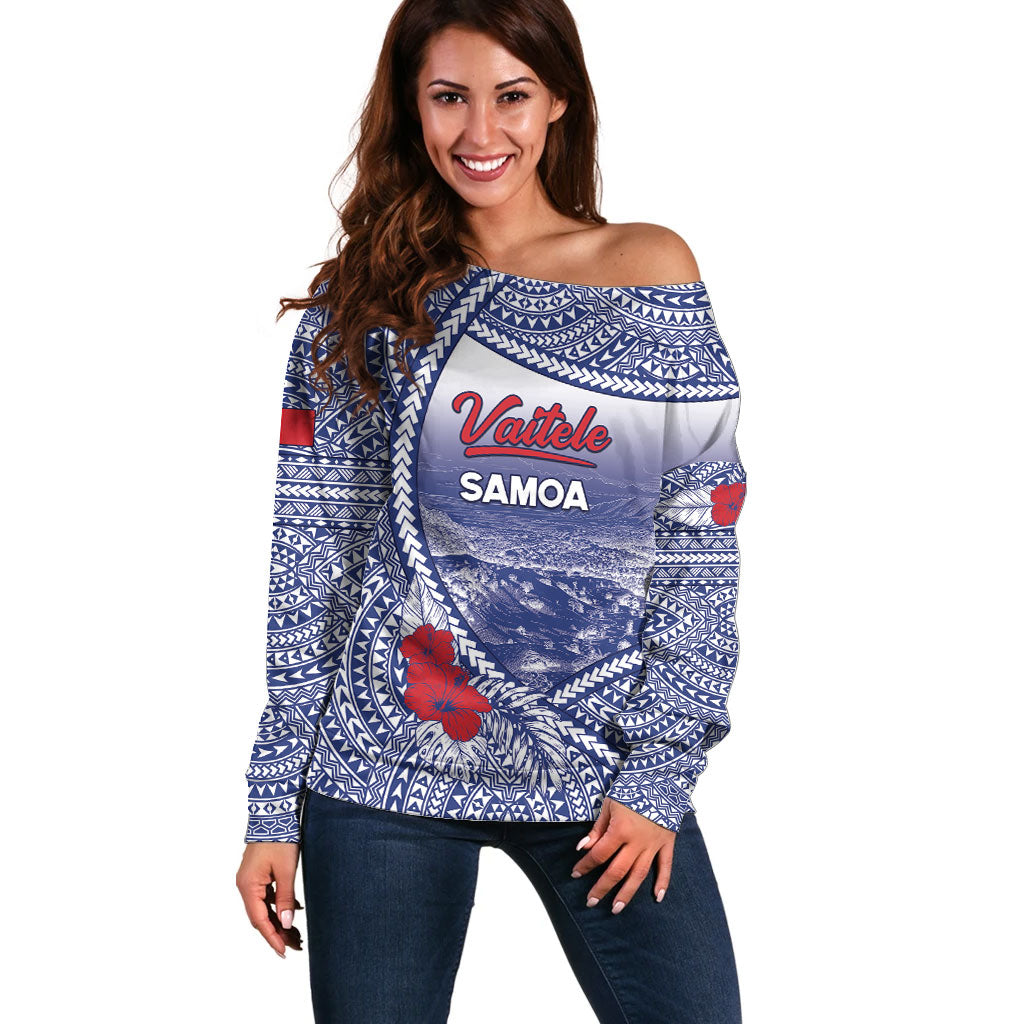 Personalised Vaitele Samoa Village Off Shoulder Sweater Falefa Valley Polynesian Tribal Hibiscus Floral DT05 Women White - Polynesian Pride