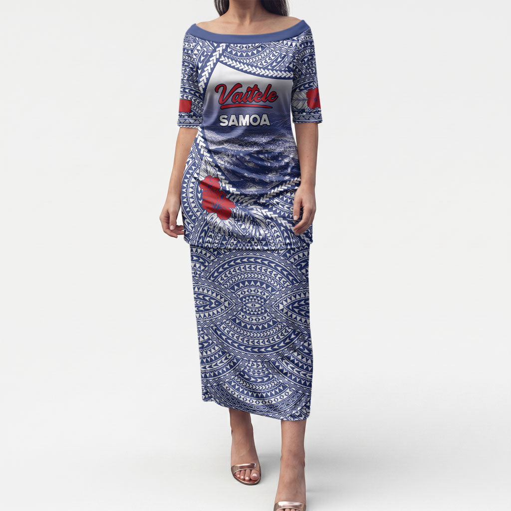 Personalised Vaitele Samoa Village Puletasi Falefa Valley Polynesian Tribal Hibiscus Floral DT05 Long Dress White - Polynesian Pride