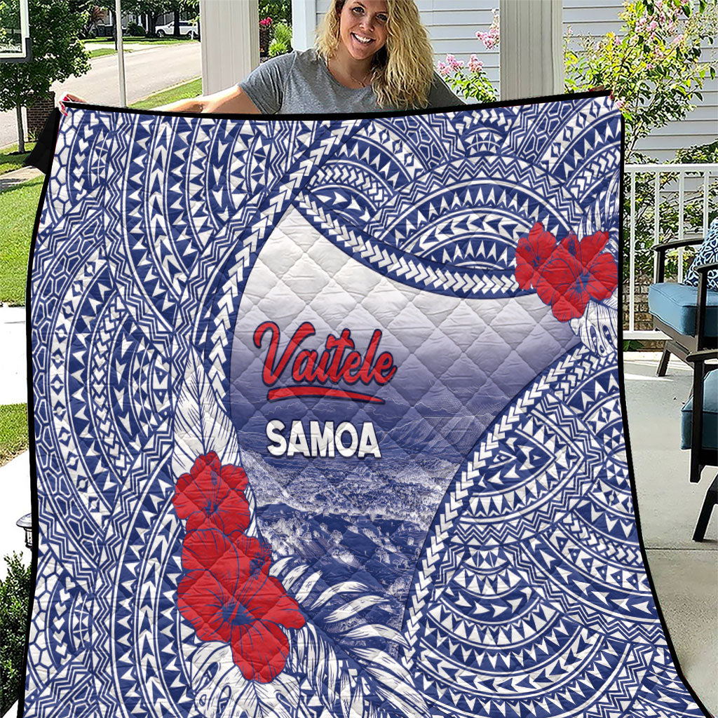 Vaitele Samoa Village Quilt Falefa Valley Polynesian Tribal Hibiscus Floral DT05 White - Polynesian Pride