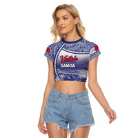 Personalised Vaitele Samoa Village Raglan Cropped T Shirt Falefa Valley Polynesian Tribal Hibiscus Floral
