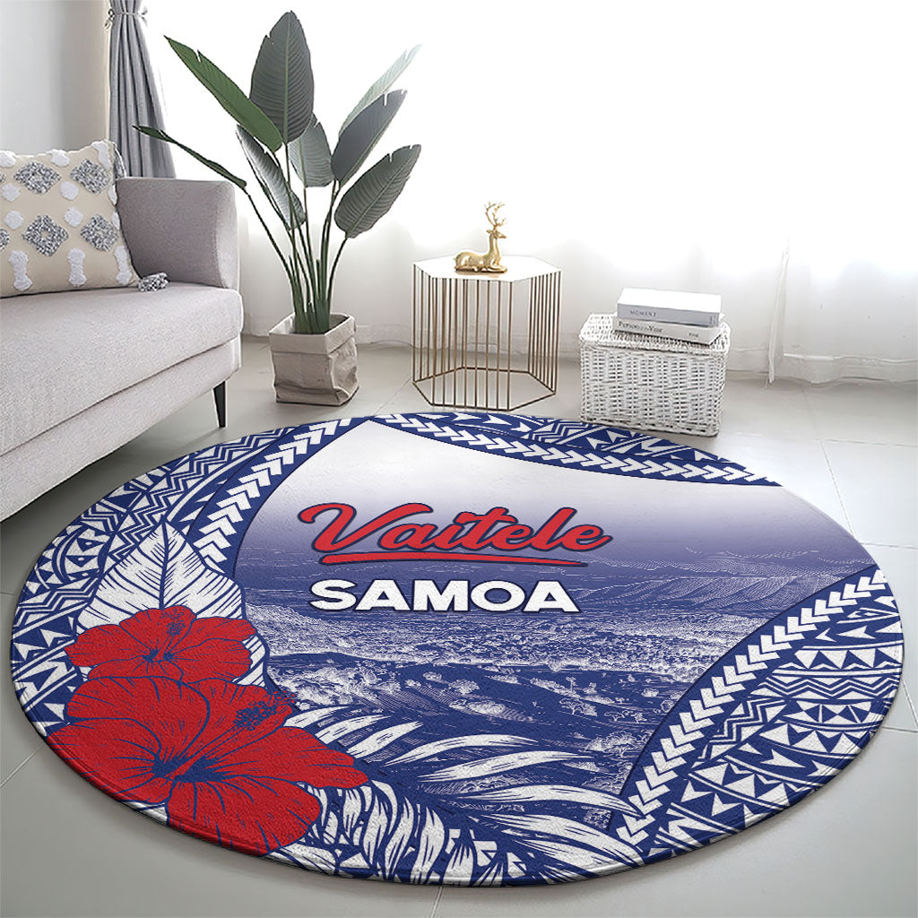 Vaitele Samoa Village Round Carpet Falefa Valley Polynesian Tribal Hibiscus Floral